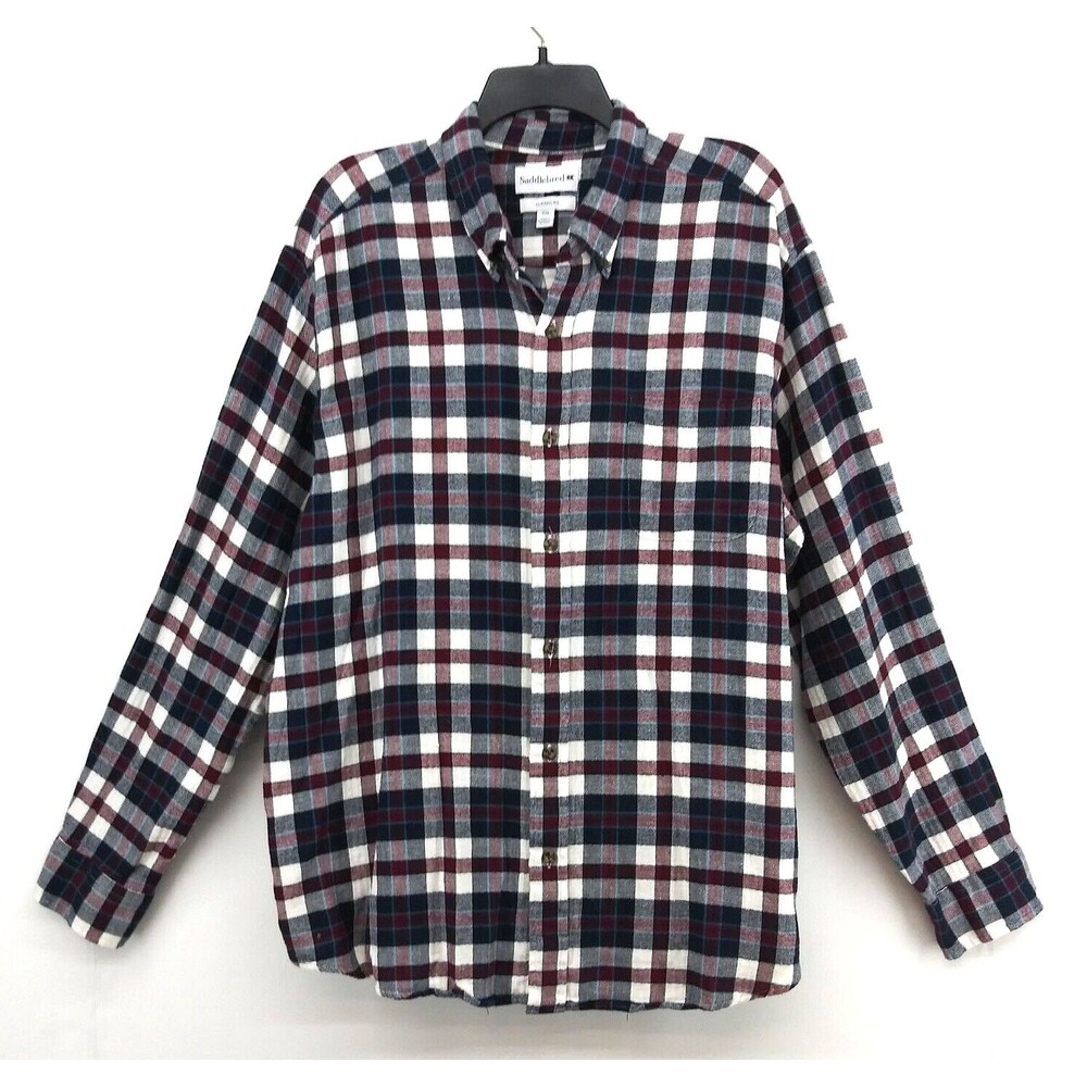 Saddlebred Shirt Men Size XXL Multicolor Plaid Lightweight Flannel Button Up